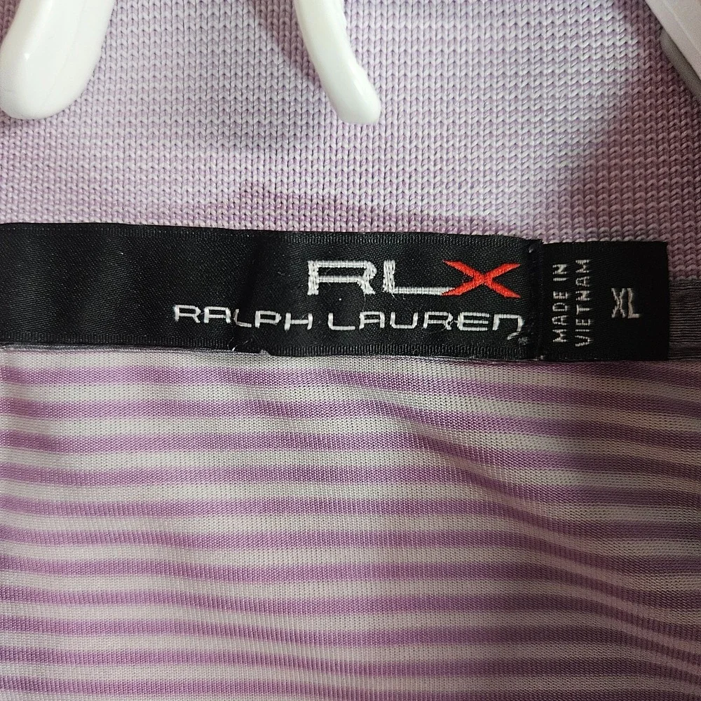 RLX‎ Ralph Lauren Polo Shirt Men XL Short Sleeve Purple White Striped Golf - XL